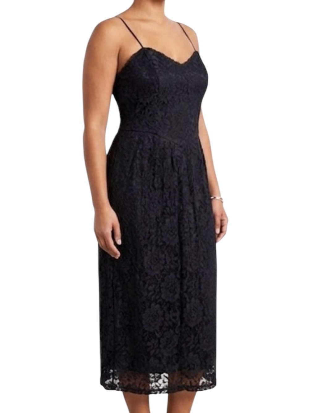 Black Lace Midi Slip Dress Spaghetti Straps